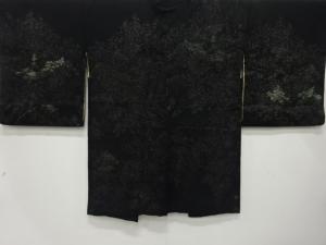 大正ロマン　漆　樹木に寺院模様織出し　一ツ紋羽織